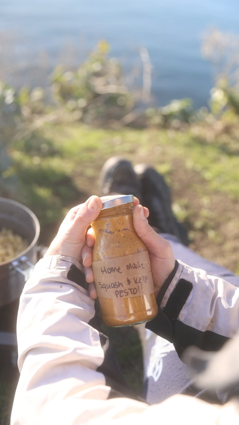 Squash and Kelp Pesto Pasta with Sweetcorn and Olives